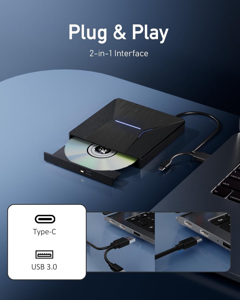 MthsTec External Blu-ray Drives for Laptop, External Blueray/dvd Drive for PC, USB 3.0 and Type-C Bluray Burner, CD DVD Blu Ray Disc Reader Writer Compatible with Windows XP/7/8/10, Laptop, Desktop, MacOS - Image 4